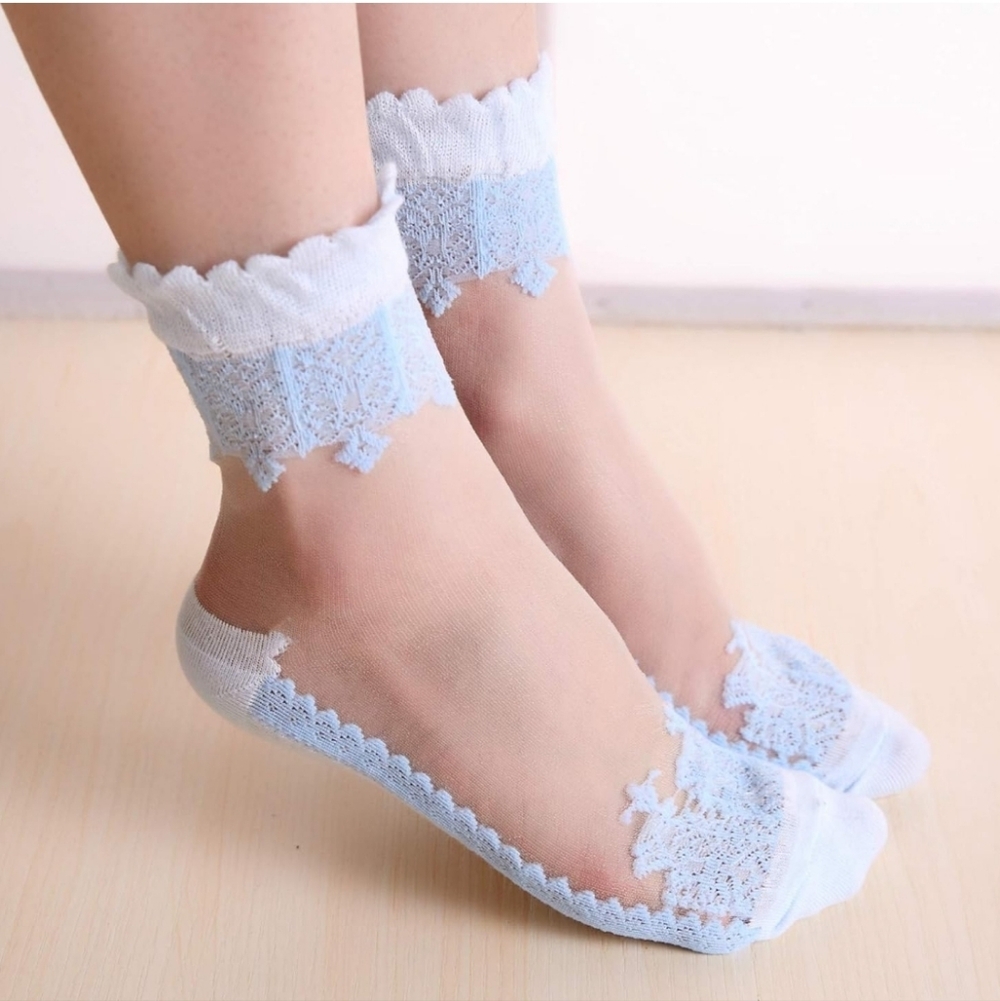 7 Pair Women's Sheer Ankle Socks Mesh Casual Lace Socks Ultra Thin Size 5-6
